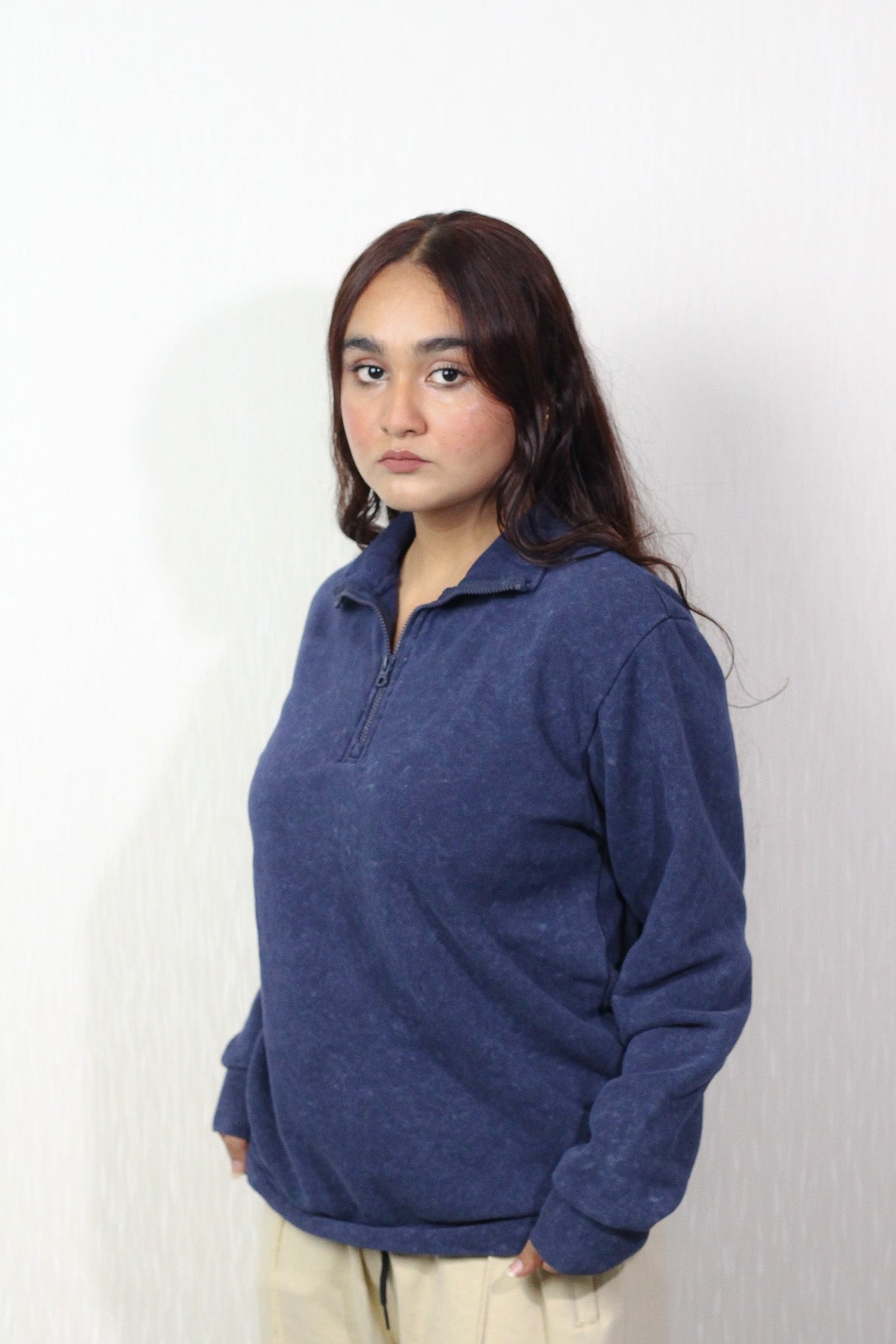 Blue Washed Quater Zipper