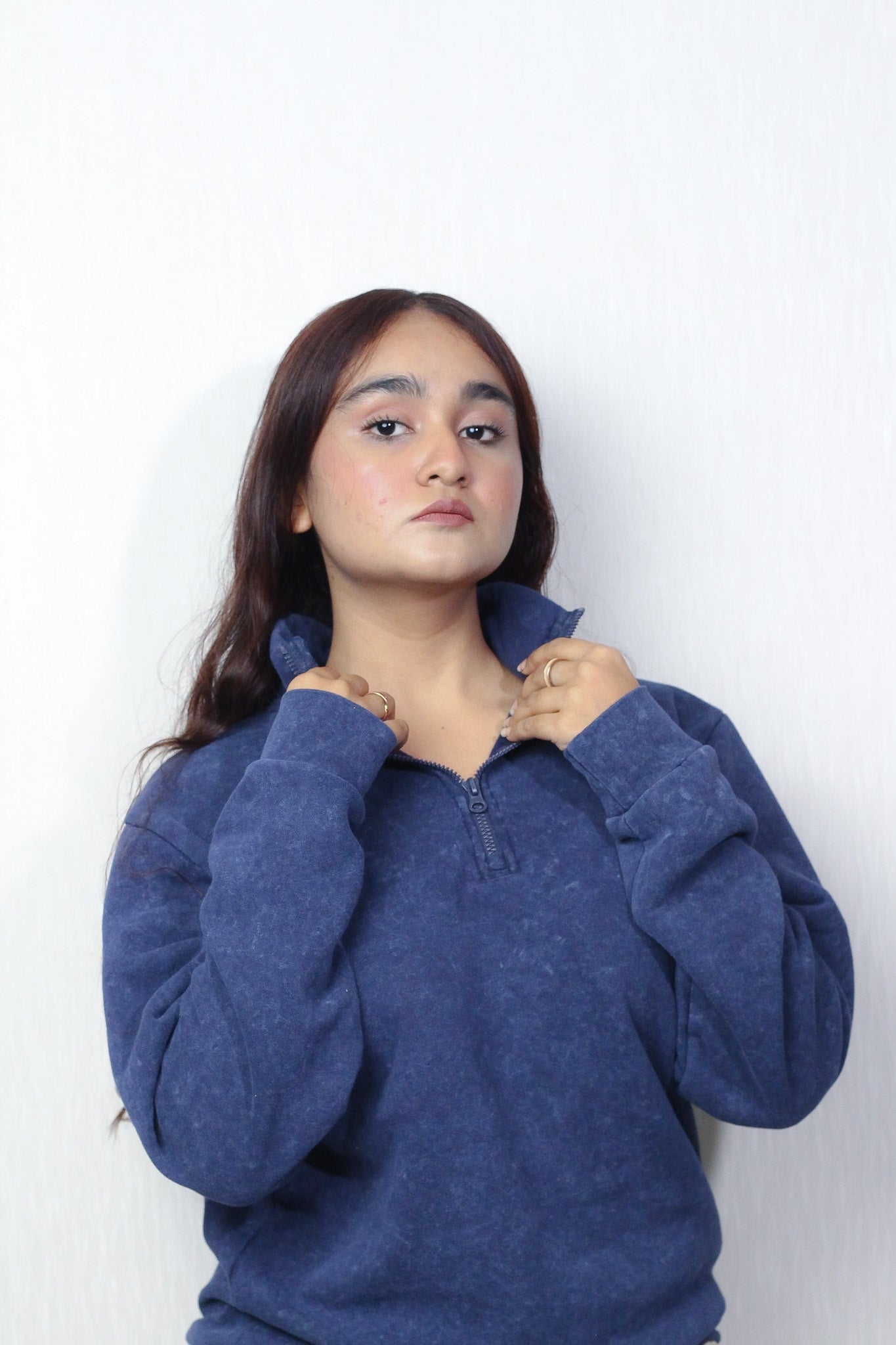 Blue Washed Quater Zipper