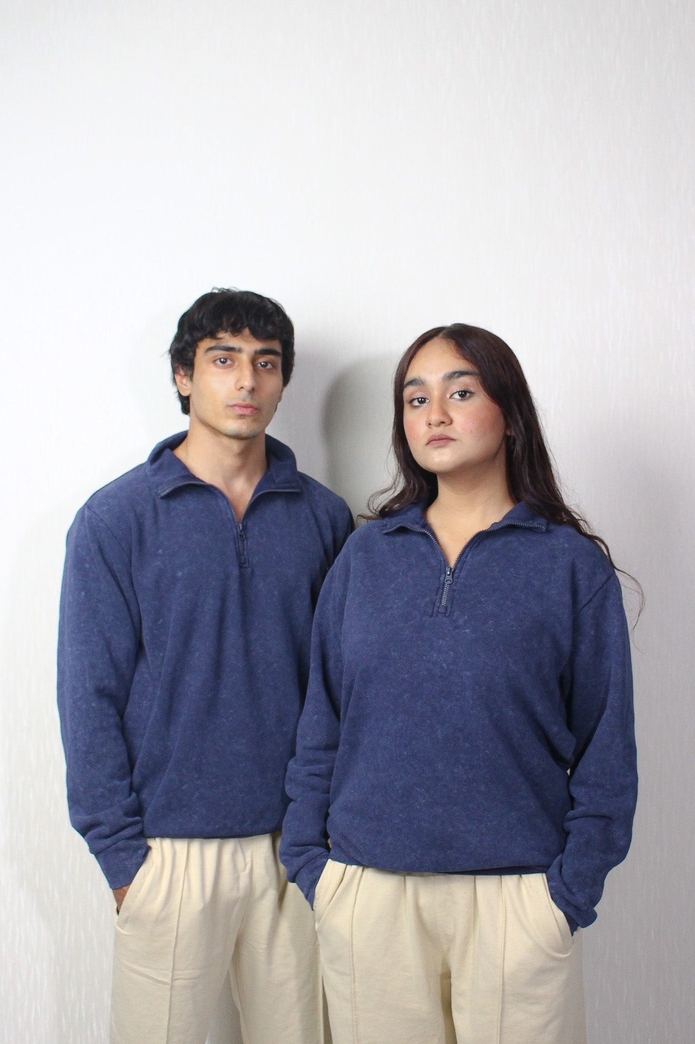 Blue Washed Quater Zipper