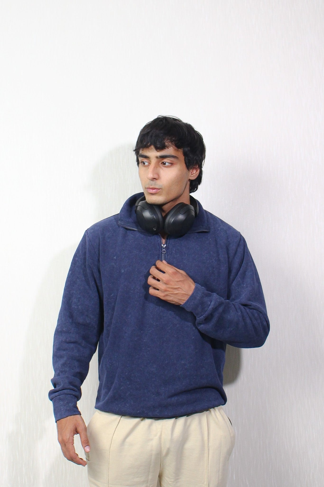 Blue Washed Quater Zipper