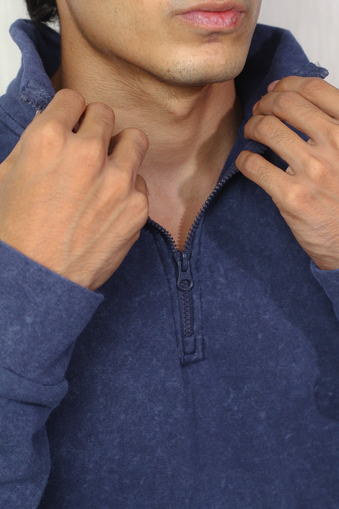 Blue Washed Quater Zipper