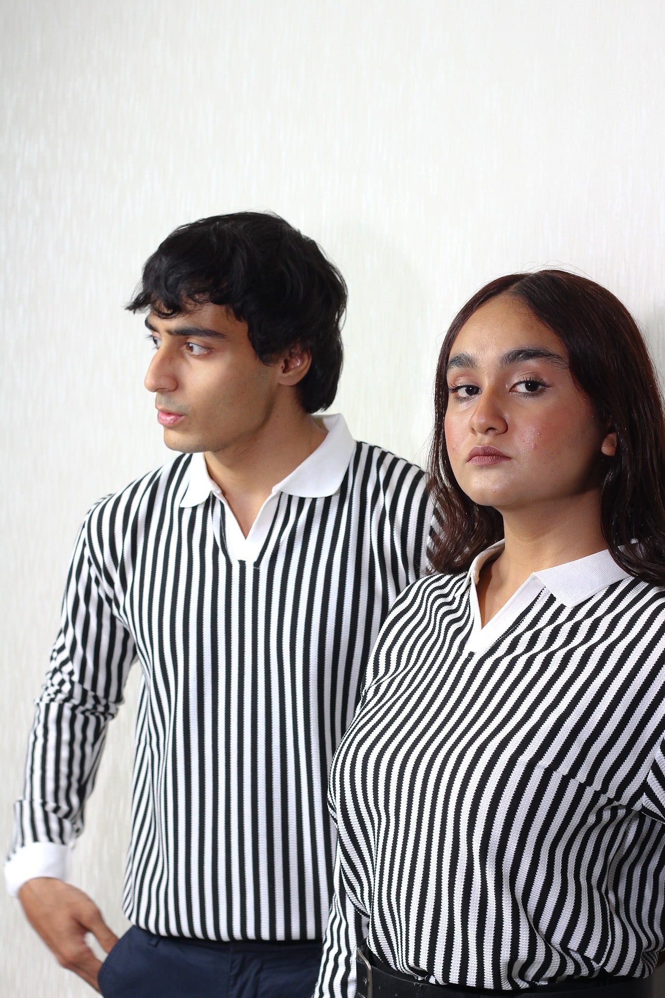 Monochrome Vertical Stripe Polo Knit