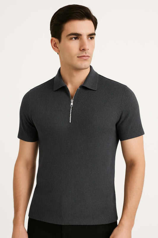 Charcoal Knitted Polo