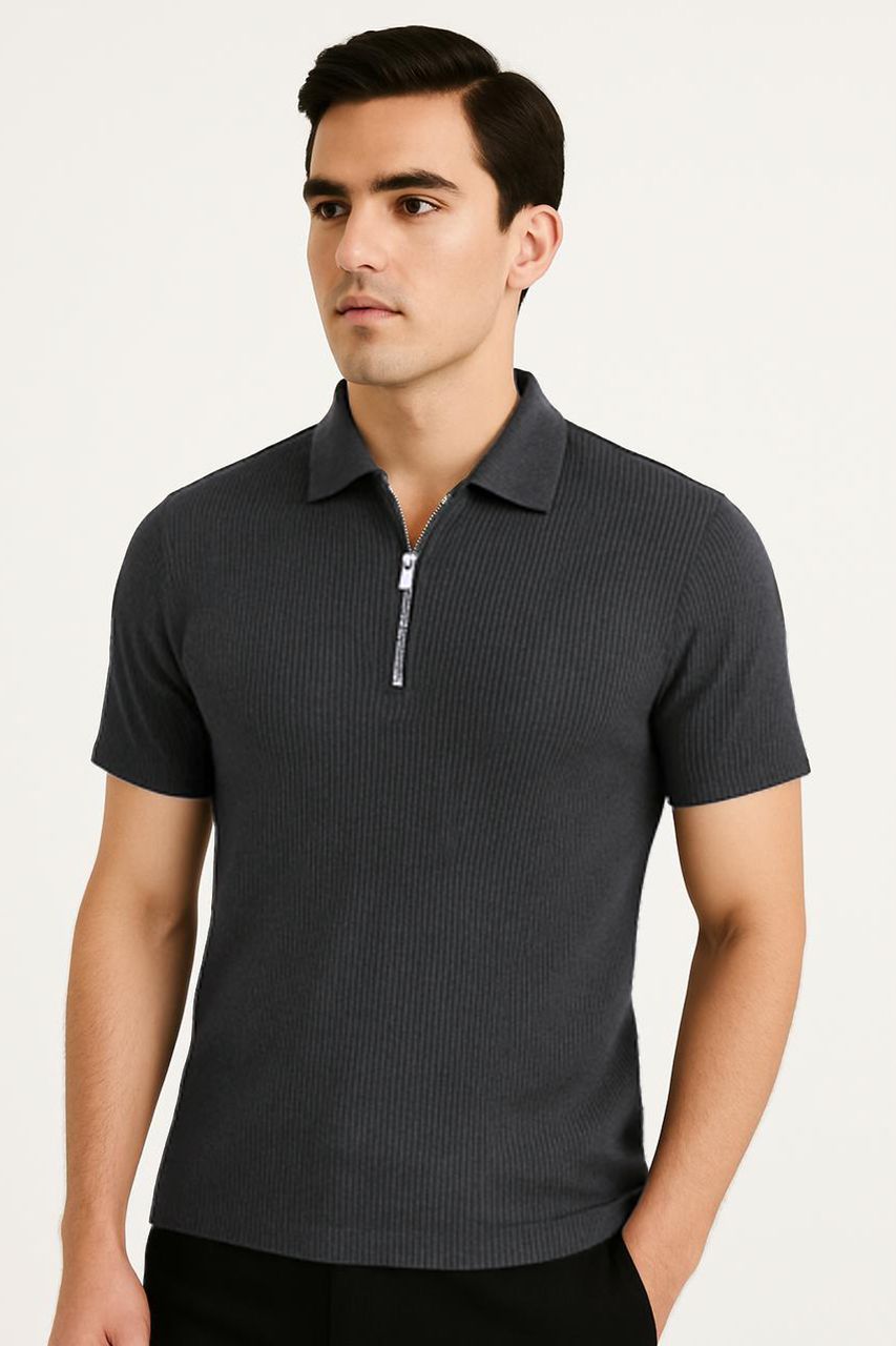 Charcoal Knitted Polo